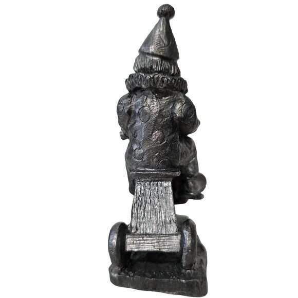 Vintage micheal ricker Pewter Clown On Tricycle Figurine With Cat In Basket - Picture 3 of 9